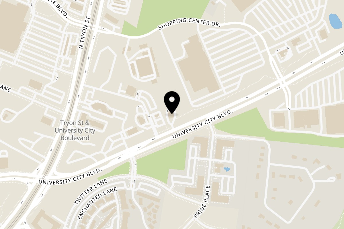Map showing the location of The Goal Sports Bar on 7801 University City Blvd in Charlotte